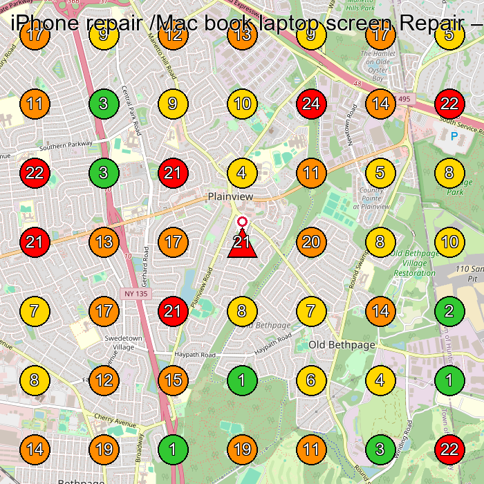 iPhone repair /Mac book laptop screen Repair Phone Repair Service GeoGrid ranking map for Plainview NY